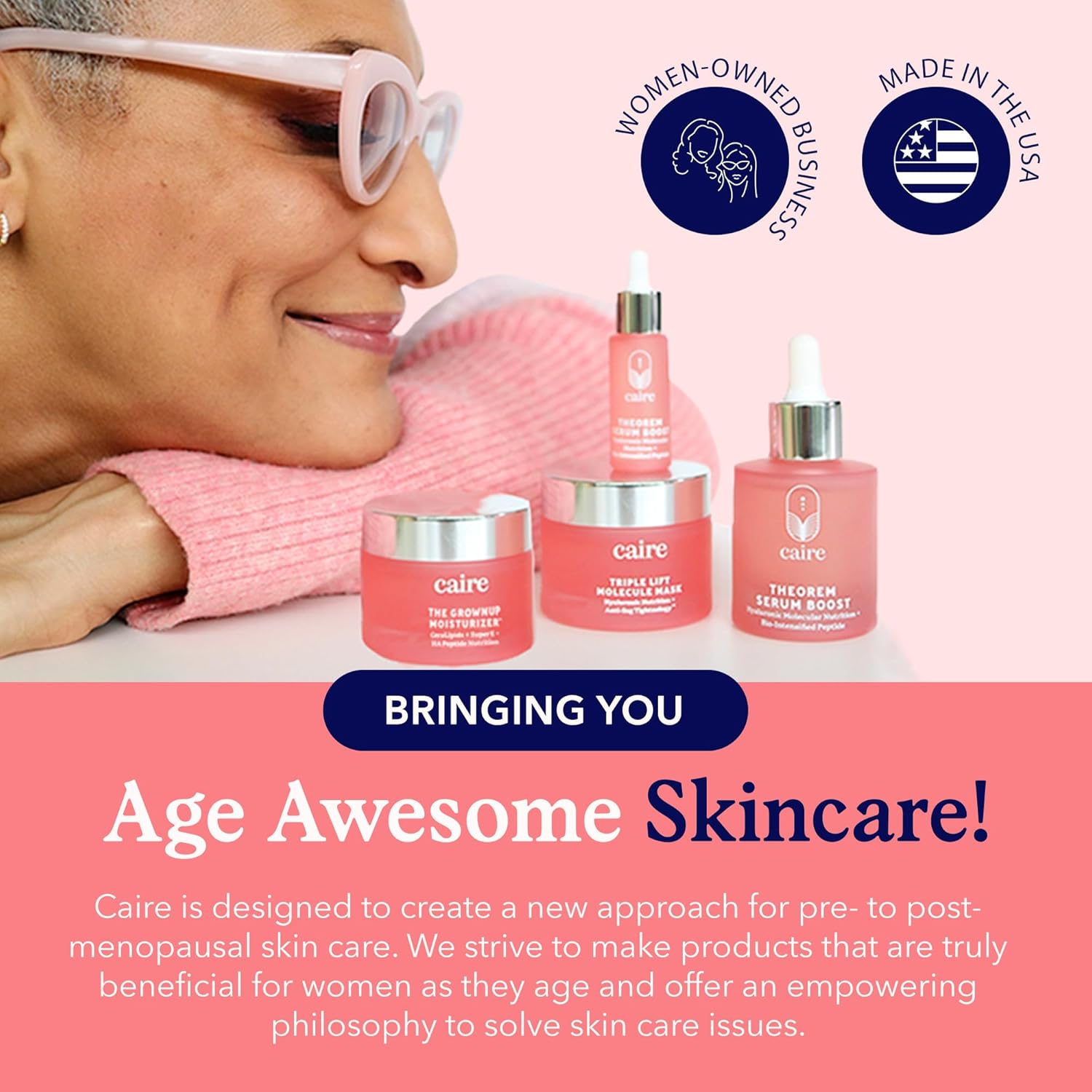 Caire ‘Own Your Age’ Hyaluronic Acid Peptide Deep Infusing Serum for Face, Eyes + Neck | Wrinkle Fighting, Collagen Generation for Women Over 40 | 30ml